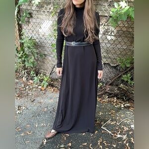 Elegant Black Maxi Dress Jersey mock neck with belt